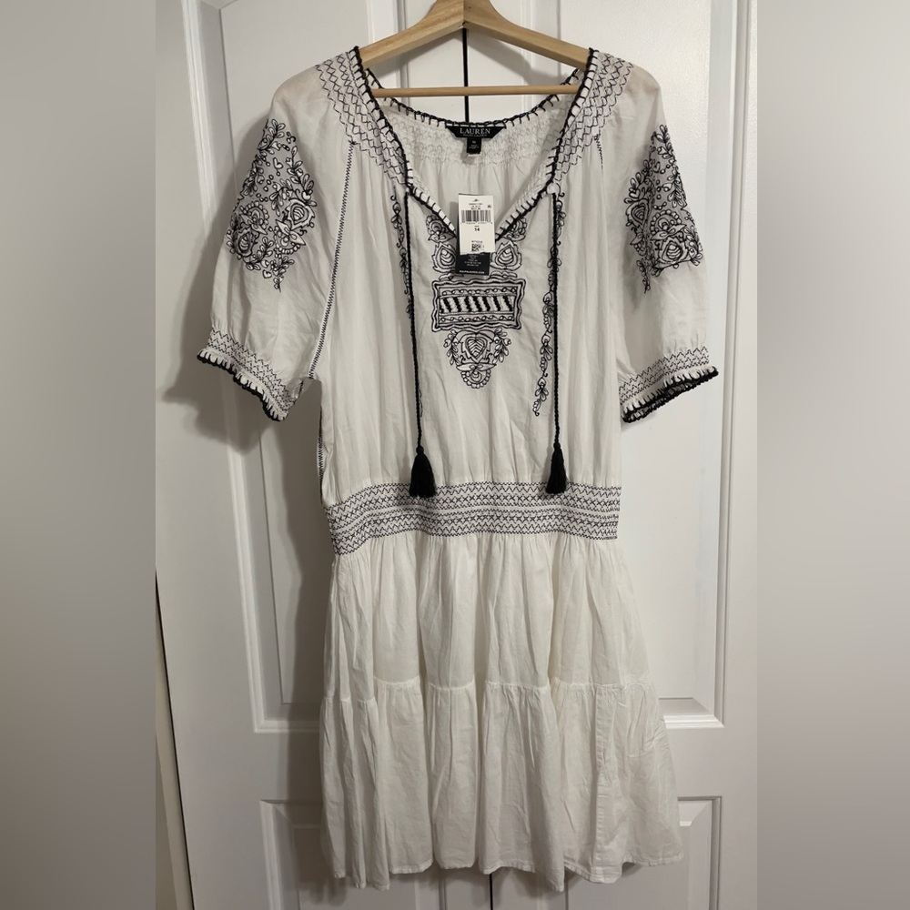 Ralph Lauren Black Label Embroidered Cotton voile smocked dress NWT Size 14 - Picture 4 of 7